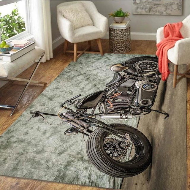Karpetti Retro Motorrad Bereichsteppich Rutschfest, B/B: 60 x 90 cm, Mehrfarbig - Bild 1