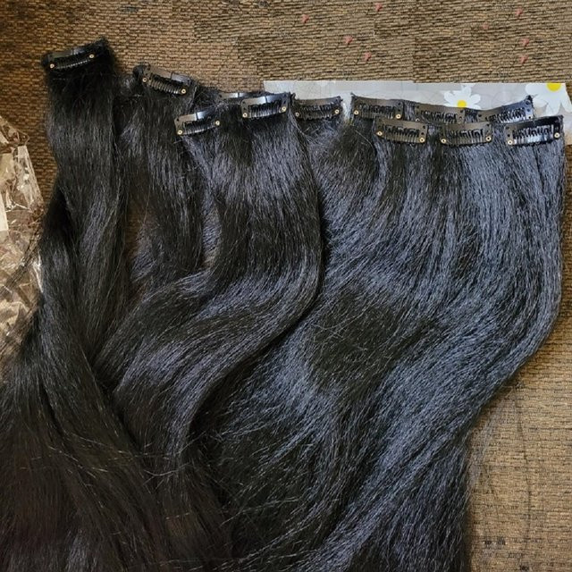 Hot Wave Kinky Straight Clip-in-Haarverlängerungen aus Echthaar, 100g - Bild 1