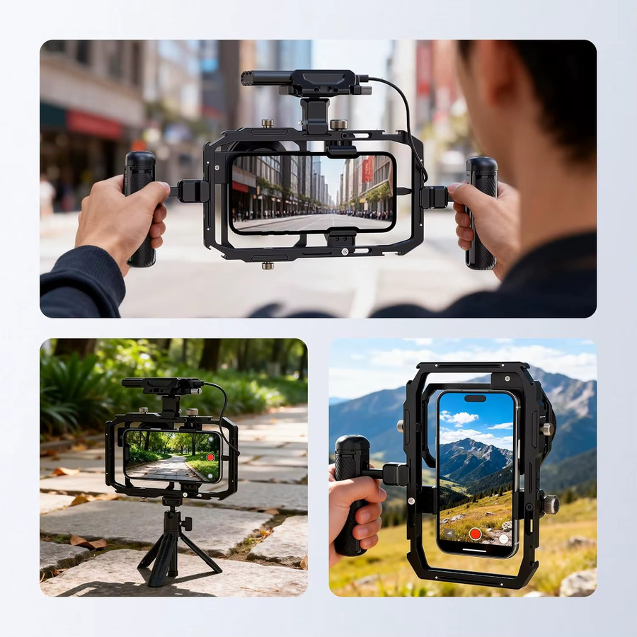 NEEWER Universal-Handy-Videorig-Stabilisator in Schwarz mit 17mm bis 37mm und 67mm Objektivfilter-Adapterring für iPhone und Android-Smartphones - Bild 2