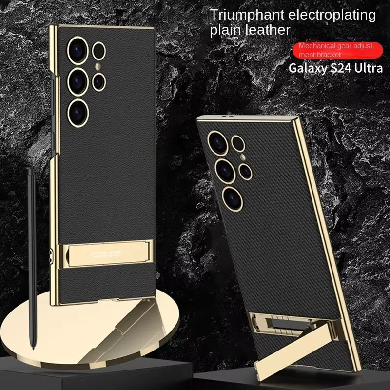 Stoßfeste Glattleder-Schutzhülle mit Halterung für Samsung Galaxy S26 Ultra in Schwarz oder Weiß - Bild 2