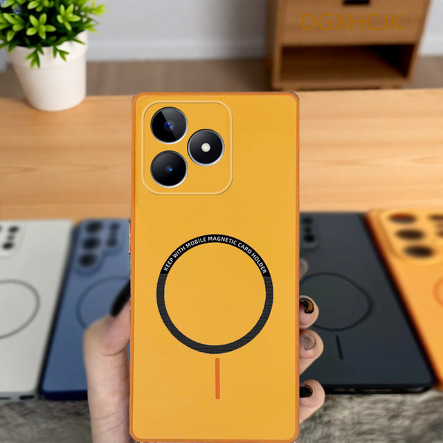 Stoßfeste magnetische Hart-Silikon-Handyhülle für Realme C63 4G, Realme C61 und Realme Narzo N63 in Green und Orange - Bild 1