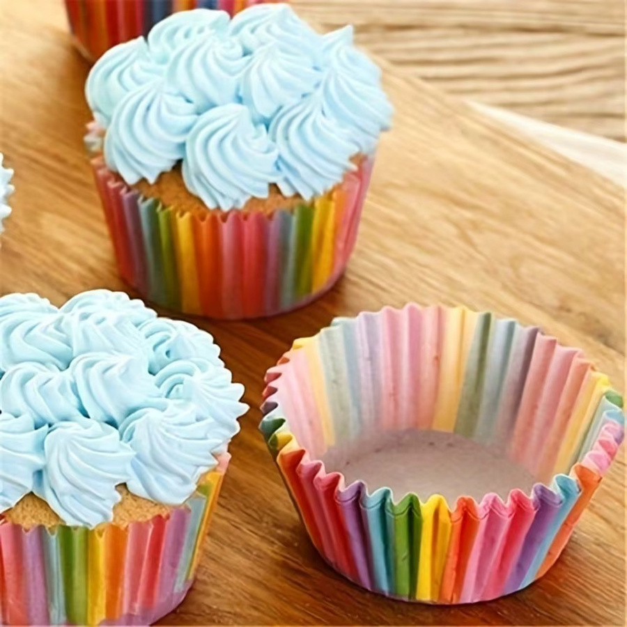 100 Einweg Muffinbecher aus Pappe in Regenbogenfarben für Backzubehör - Bild 2