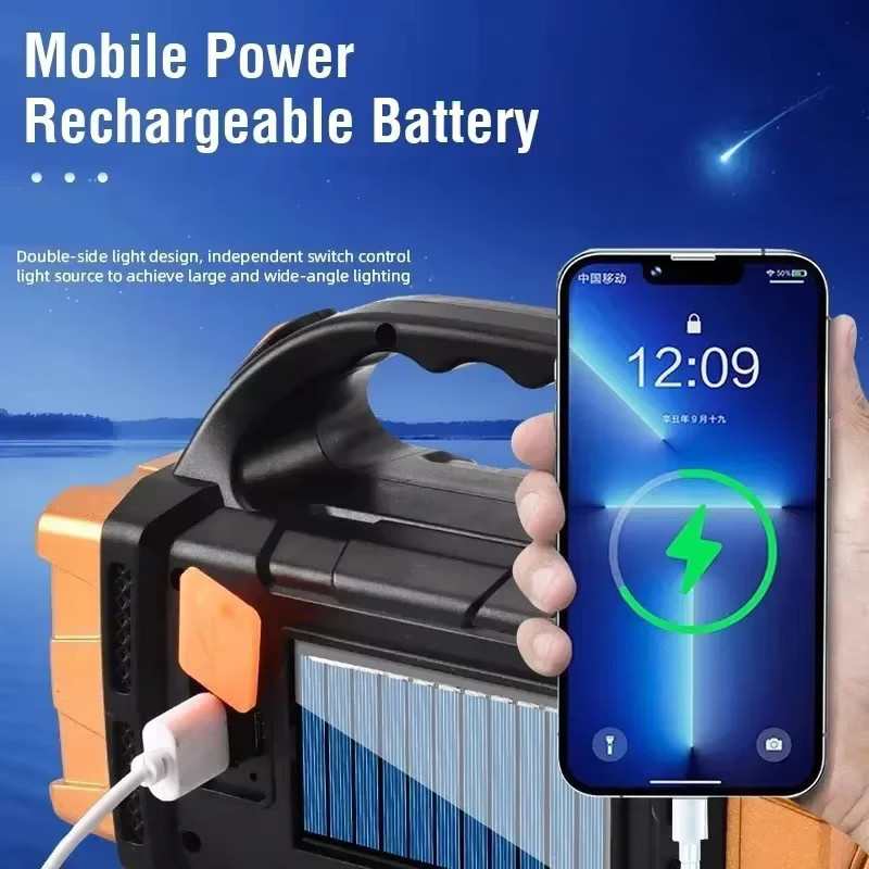 XIWANGFIRE Hochleistungs-LED-Taschenlampe mit Solar- und USB-Ladung, wasserdichte Camping-Taschenlampe in Schwarz - Bild 3