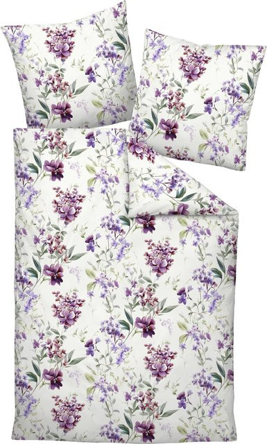 Bettwäsche MILANO Mako-Satin aus Baumwolle in Weiß und Lila, Set bestehend aus Bettbezug und Kissenbezug, Kissenbezug: 80 x 80 cm - Bild 1