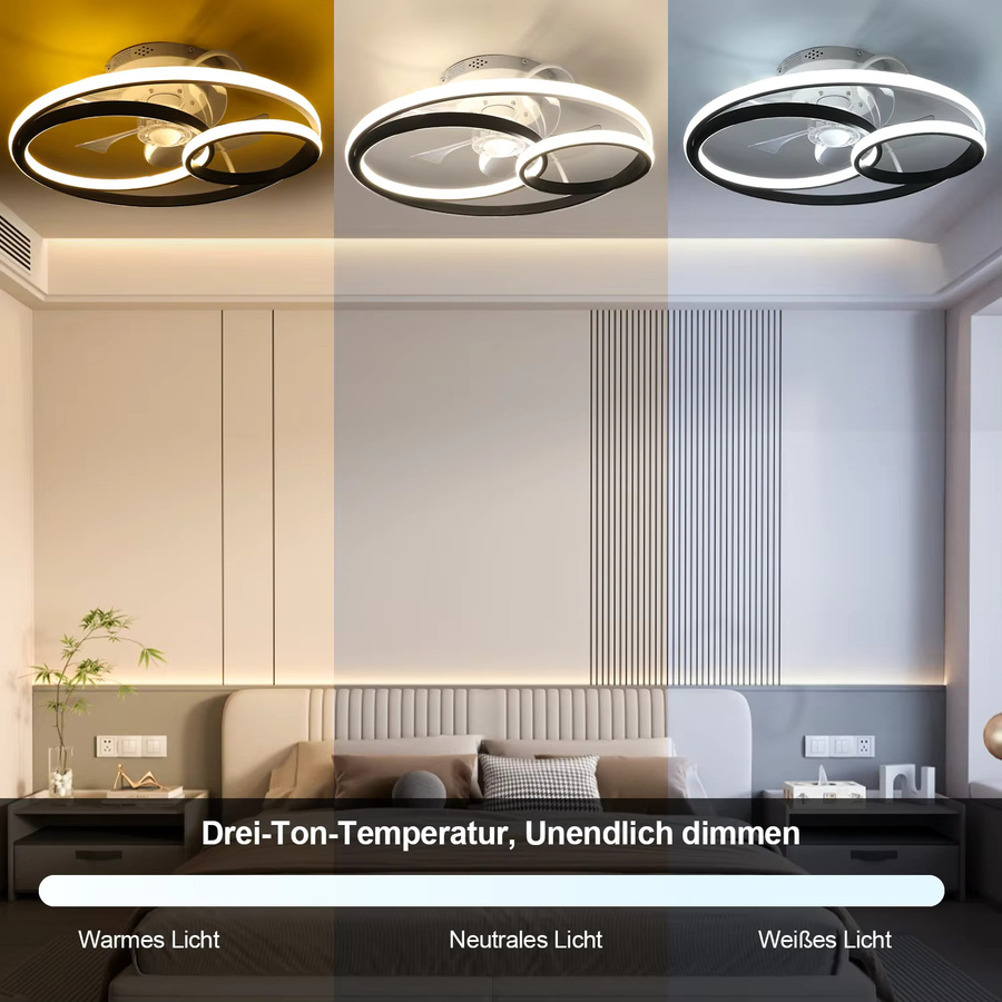 Oyajia Deckenventilator mit LED-Licht in Weiß, dimmbar mit Fernbedienung, moderner Ring-Deckenventilator aus Aluminium für Wohnzimmer, Schlafzimmer und Küche - Bild 2