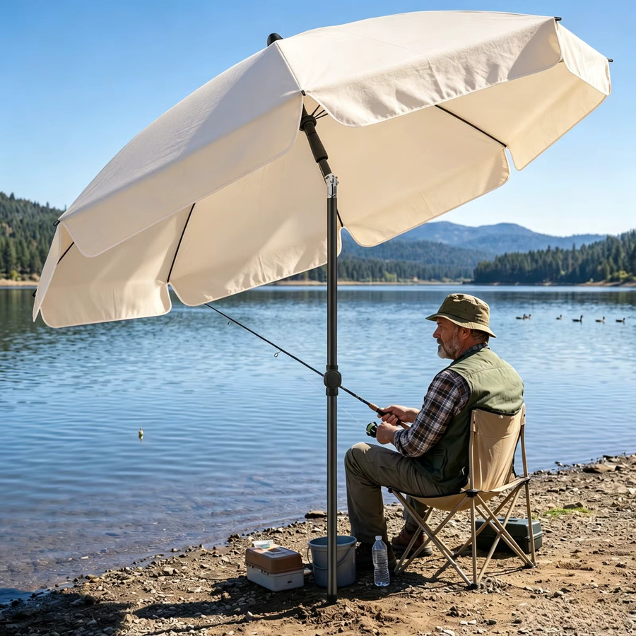 HGTUGO Sonnenschirm Beige, 2m Doppelschichtiger Outdoor-Sonnenschutz für Strand, Camping und Garten, Wasserdicht mit zentralem Mast - Bild 3