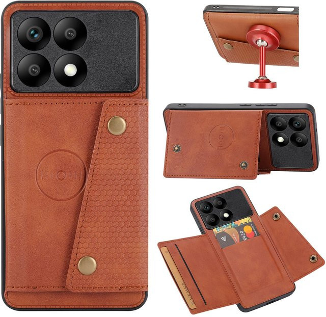MOBFONE Lederhülle für Xiaomi POCO X6 PRO 5G als Brieftasche mit Magnetischen Kartenfächern, Farbe: Braun - Bild 1