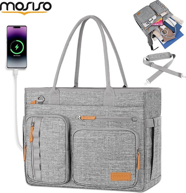 MOSISO Laptop Tragetasche mit USB-C Anschluss für 15 bis 16 Zoll, Professionelle Messenger-Tasche und Aktentasche, Grau - Bild 1