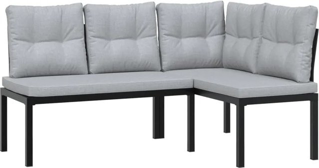 furnicato Gartenbänke Set mit Kissen aus pulverbeschichtetem Stahl in Schwarz, 2 Stück, B/H/T: 110 x 78 x 63 cm - Bild 1