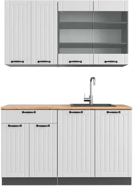 Vicco Fame-Line Singleküche im Landhausstil in Weiß und Anthrazit mit Eichenoptik, Breite: 140 cm - Bild 1
