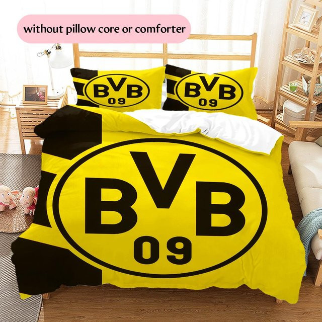 Bettwäsche Set Borussia Dortmund Muster von HAPPYDAYSET in Gelb und Schwarz mit Reißverschluss, B/H: 140 x 200 cm (1 Bettbezug und 2 Kissenbezüge) - Bild 1
