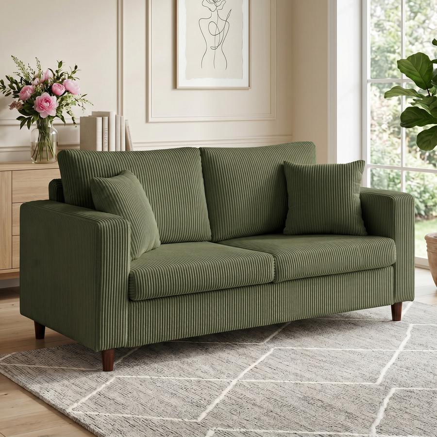 HOMCOM 2-Sitzer-Sofa aus Cord in Grün mit Massivholzbeinen und Federkernpolsterung, Breite: 170 cm - Bild 2