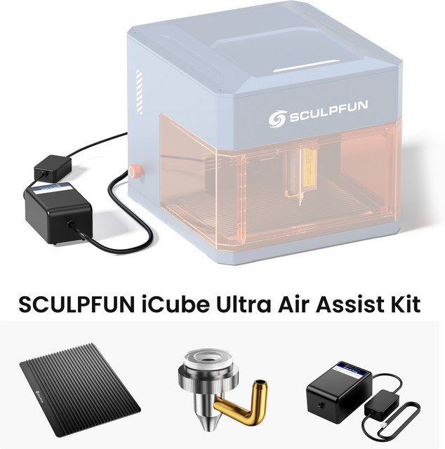 SCULPFUN Air Assist Kit für iCube Ultra Lasergravierer inklusive Schneidplatte, geräuscharm unter 40 dB - Bild 1