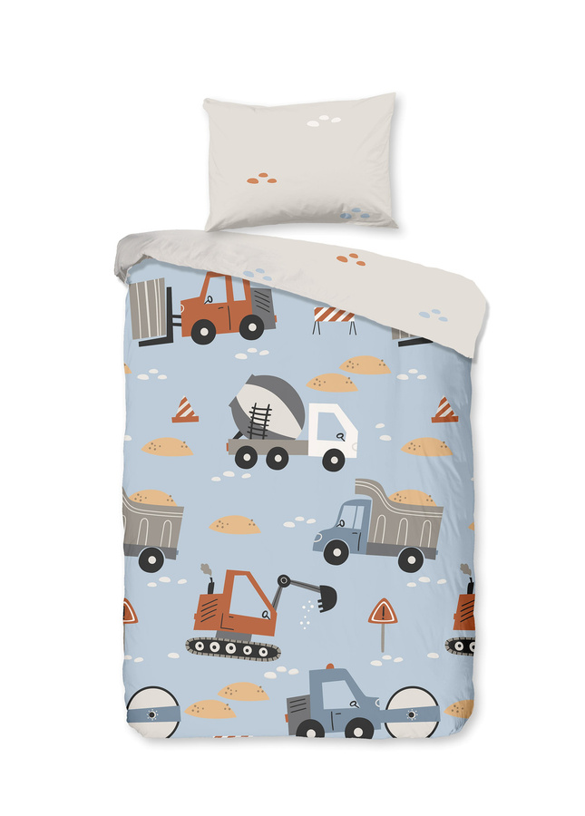 Good Morning Baby Bettwäsche Baustelle Bagger Blau aus Baumwolle, B/H: 100 x 135 cm und 40 x 60 cm - Bild 1