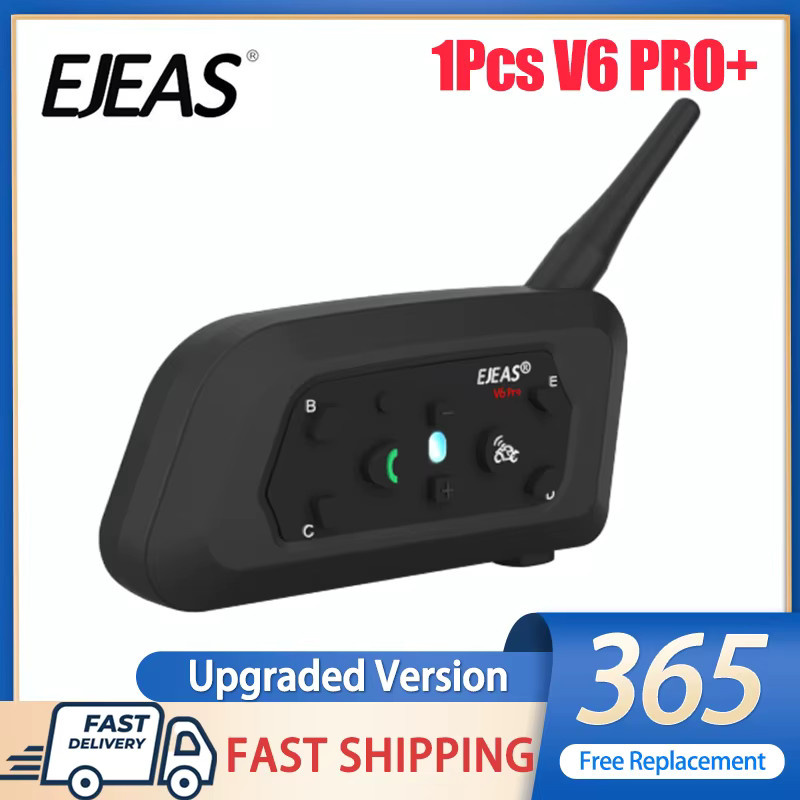EJEAS V6 PRO+ Bluetooth-Headset für Motorradhelme, wasserdichte Gegensprechanlage mit 800 m Reichweite, Vollduplex-Kommunikator für 6 Fahrer, Schwarz - Bild 6
