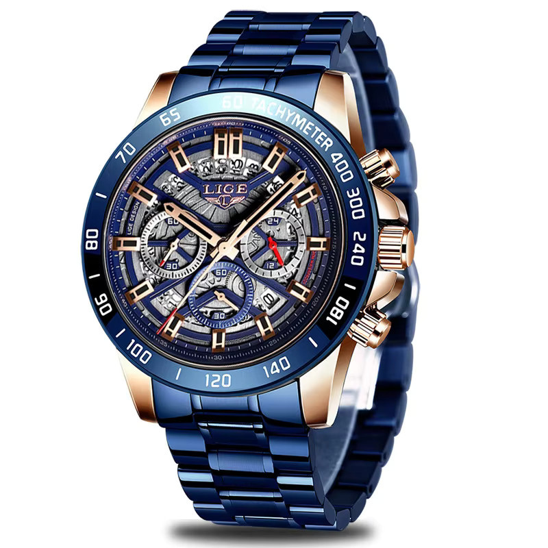 LIGE Chronograph, Quarz, Edelstahl, Blau, Herren - Bild 6