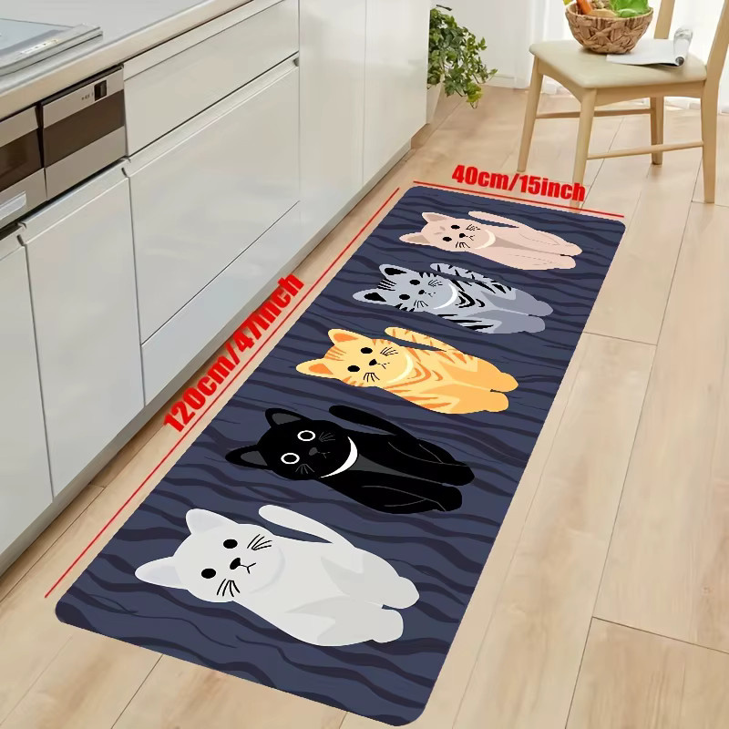 VIKAMA Bodenmatte mit niedlicher Cartoon-Katze, weicher Teppich für Wohnzimmer, Küche oder Schlafzimmer, Mehrfarbig, B/T: 60 x 40 cm - Bild 3