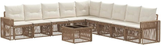vidaXL Gartensofa-Set 10-teilig in Beige und Cremeweiß aus Polyrattan mit L-Form und Polsterkissen - Bild 1