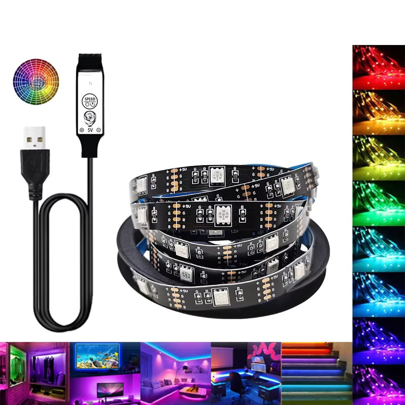 FEICAN RGB LED-Streifen 5050 mit 3 Tasten und USB-Anschluss für TV-Hintergrundbeleuchtung, Multicolour, abschneidbar - Bild 6