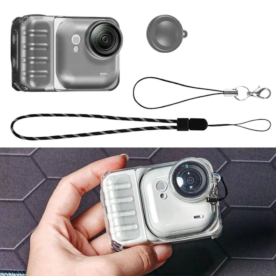 Insta360 Go Ultra Schutzhülle aus TPU mit Objektivkappe und Lanyard in Schwarz und Transparent - Bild 3