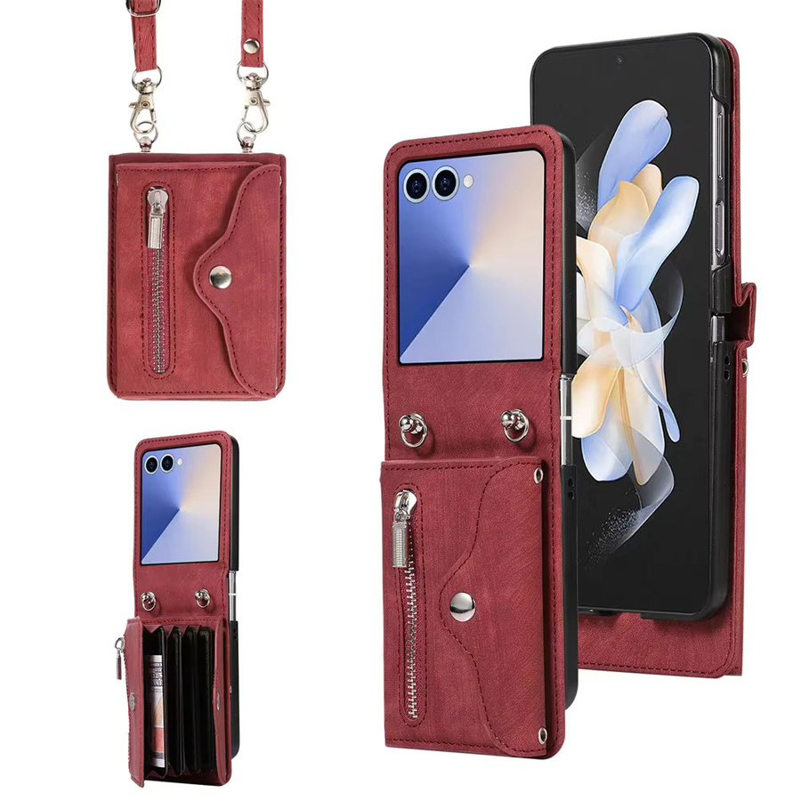 Leder Crossbody Brieftasche und Handyhülle mit Reißverschluss und Kartenhalter für Samsung Galaxy Z Flip7 FE, Flip6, Flip5, Flip4 und Flip3 in Purple - Bild 2