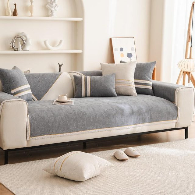 Rutschfester Chenille-Sofabezug in Grau für dein Wohnzimmer, universeller Kissenbezug mit Handtuch-Dekor, Breite: 70 cm, Höhe: 70 cm - Bild 1