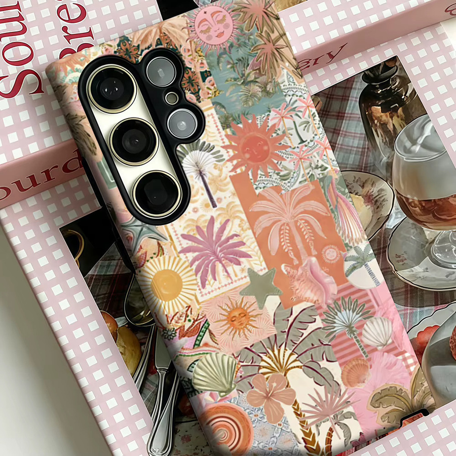 Stoßfeste Doppelschicht Handyhülle mit Tropische Collage Design für Samsung Galaxy S25 Ultra, S24, S23 Ultra und S23 Plus in Multicolour - Bild 3