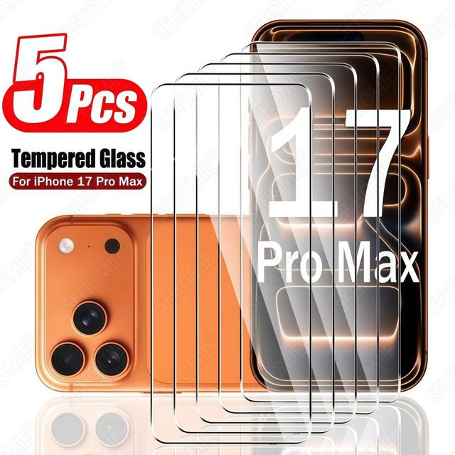 5 Stück SFHOMIE HD Gehärtetes Glas Displayschutzfolie für iPhone 11 bis 17 Pro Max, Plus, Air und 16e/17e, transparent - Bild 1