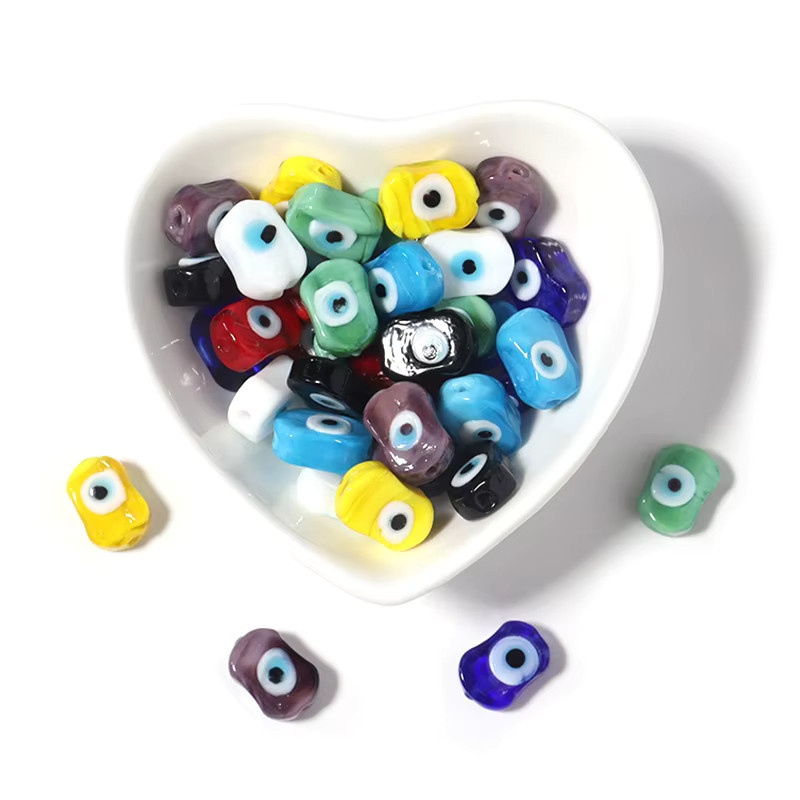 lingsai Perlen, Lampwork Oval Eyes, Glas, Mehrfarbig, 14x10mm - Bild 2