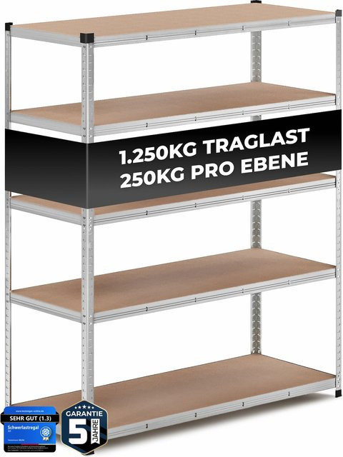 ALL Premium Schwerlastregal aus verzinktem Stahl in Silber, höhenverstellbar, B/T/H: 150 x 60 x 180 cm - Bild 1