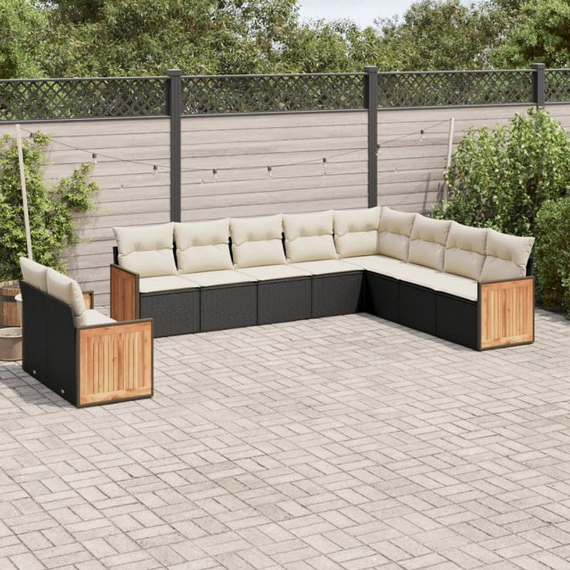Vidaxl Garten-Sitzgruppe für 10 Personen aus schwarzem Rattan mit beigen Kissen im modernen Design - Bild 1