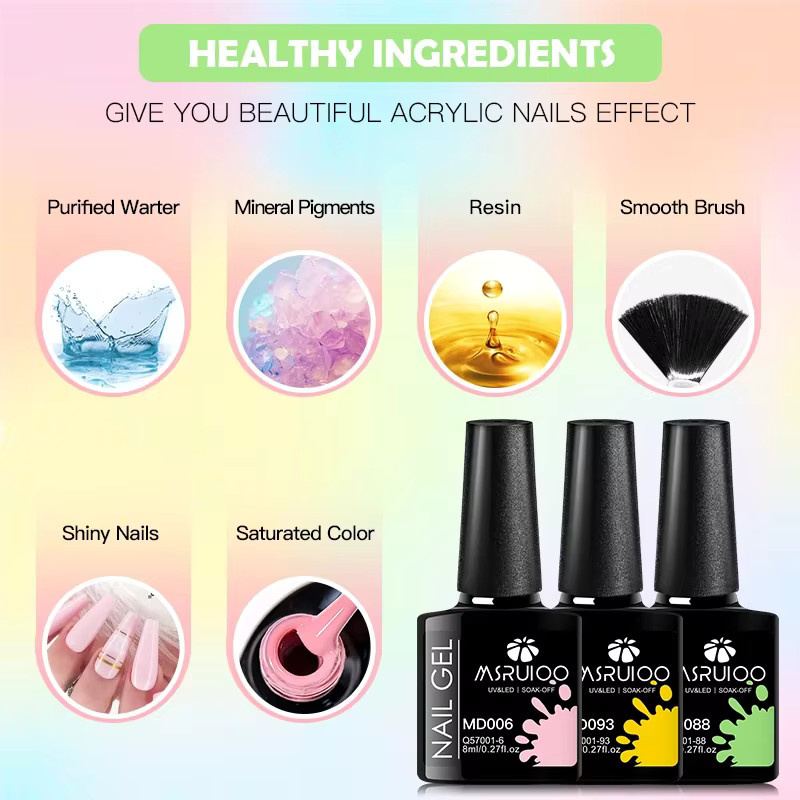 MSRUIOO Gel-Nagellack-Set, 6-teilig, 8 ml, bunt, schimmernd, HEMA-frei - Bild 4