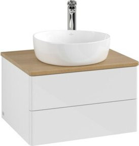 V&B Waschtischunterschrank Antao mit LED-Beleuchtung, Wandmontage, Eiche Honig und Weiß Lack, B/T/H: 60 x 36 x 50 cm - Bild 1