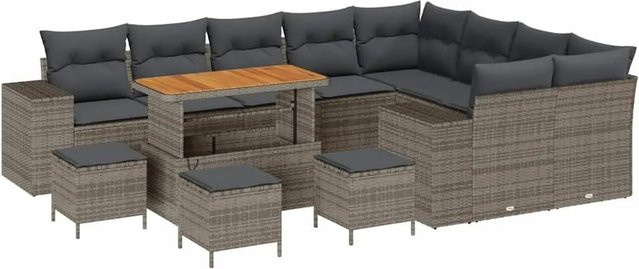 vidaXL Garten-Sofa-Set 13-tlg. in Grau mit Kissen und integriertem Stauraum - Bild 1