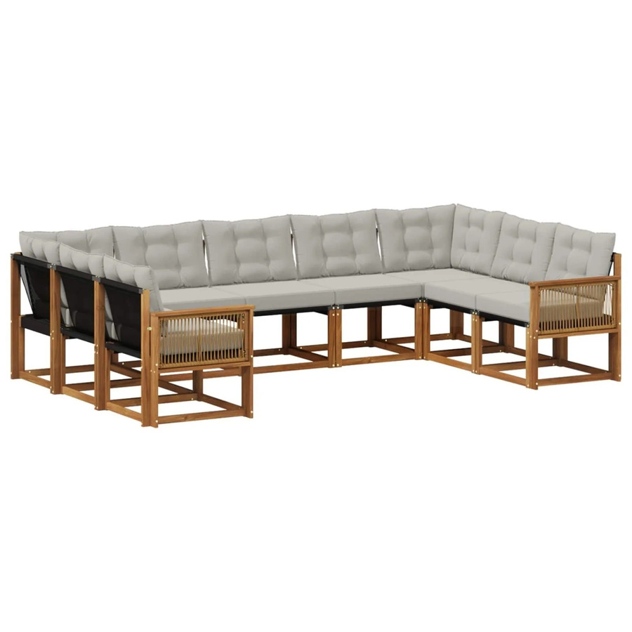 vidaXL Outdoor-Sofagarnitur L-Form aus Massivholz Akazie mit 9 Kissen in Natur und Hellgrau - Bild 2
