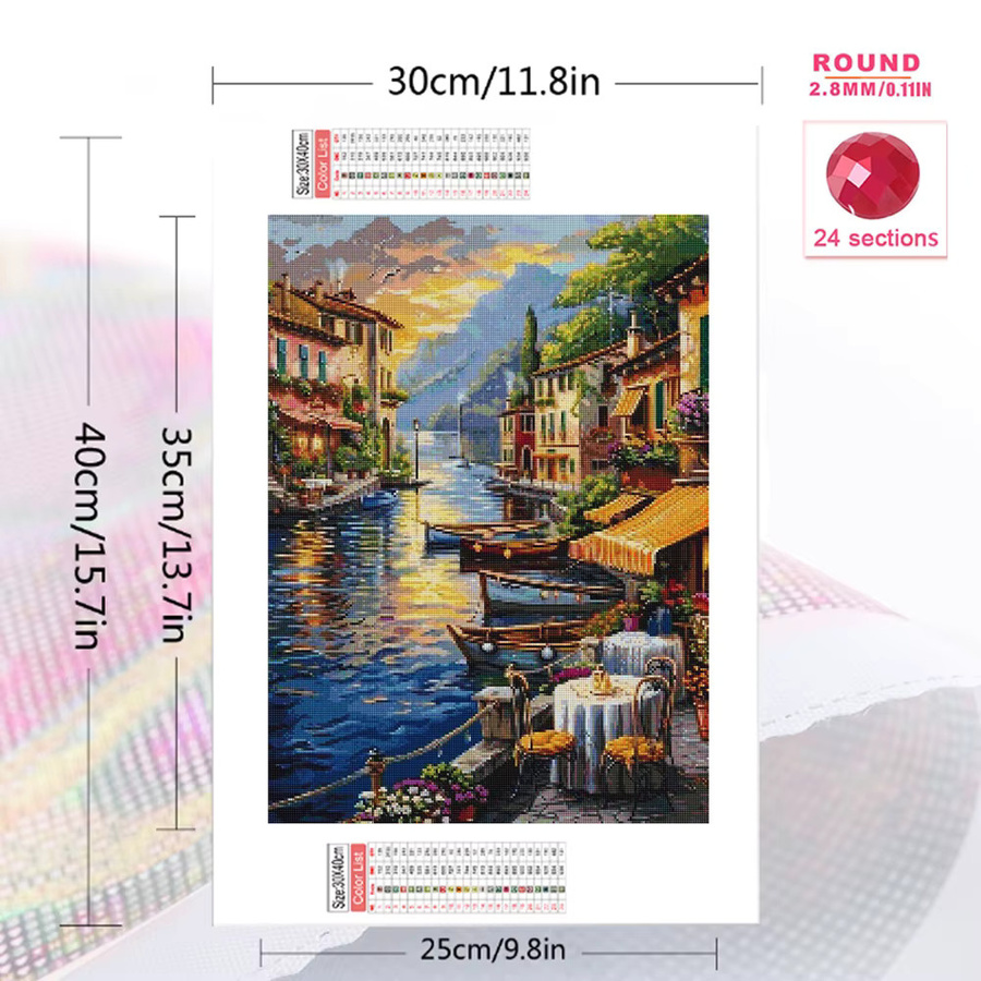 Evershine DIY Diamant-Mosaik Stadtlandschaft mit Schiff und Fluss, Wandkunst Set in Multicolour, B/H: 30 x 30 cm - Bild 2