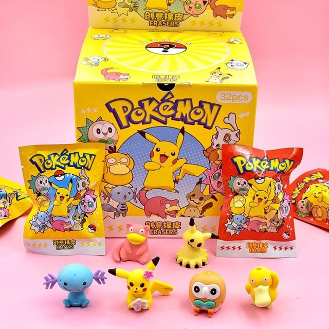 Bandai Pokemon Pikachu Mystery Überraschungs-Radiergummis im Blind Bag, bunte Cartoon-Schreibwaren für Kinder - Bild 1
