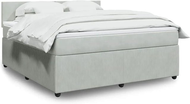 vidaXL Boxspringbett mit Matratze in Hellgrau aus Samt mit USB-Ladeport und Unterbettbeleuchtung B/T/H: 180 x 200 x 100,5 cm - Bild 1