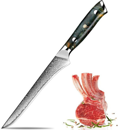 Xituo Damast Ausbeinmesser aus Edelstahl mit VG-10 Stahlklinge und stabilisiertem Holzgriff in Multicolour, Full Tang Filetmesser für Fisch und Fleisch