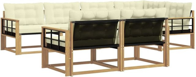 vidaXL Outdoor-Sofagarnitur in L-Form aus Akazienholz mit Textilene-Bezug und Kissen, Weiß und Beige - Bild 1