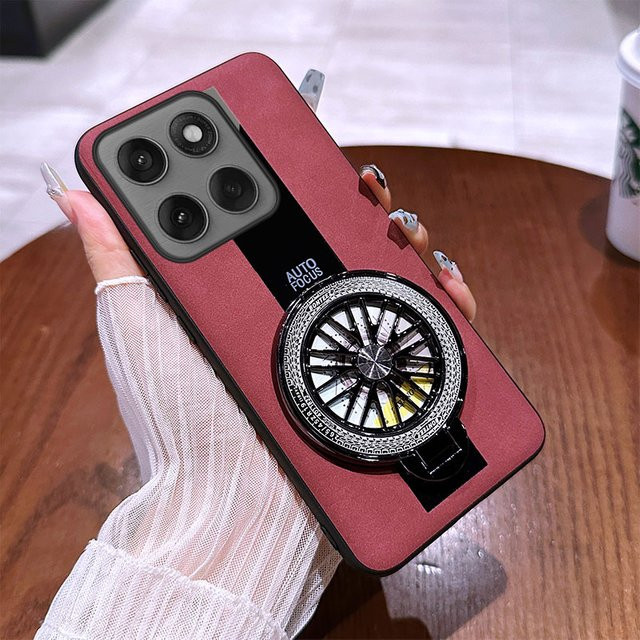 Luxus Magnetische Schutzhülle für Motorola Moto G100 mit Gyroskop-Halterung aus Leder und Silikon in Anthrazit und Rot - Bild 1