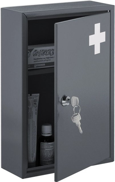 Relaxdays Medizinschrank aus Metall in Grau, abschließbar und wandmontiert, B/H/T: 32 x 21,5 x 9,5 cm - Bild 1