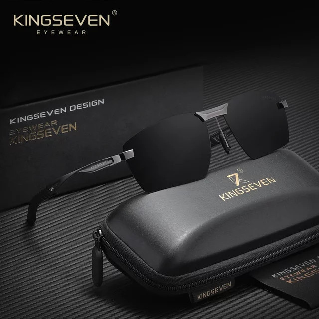 KINGSEVEN Sonnenbrille, randlos, rechteckig, Herren, schwarz, Metall, polarisiert - Bild 1