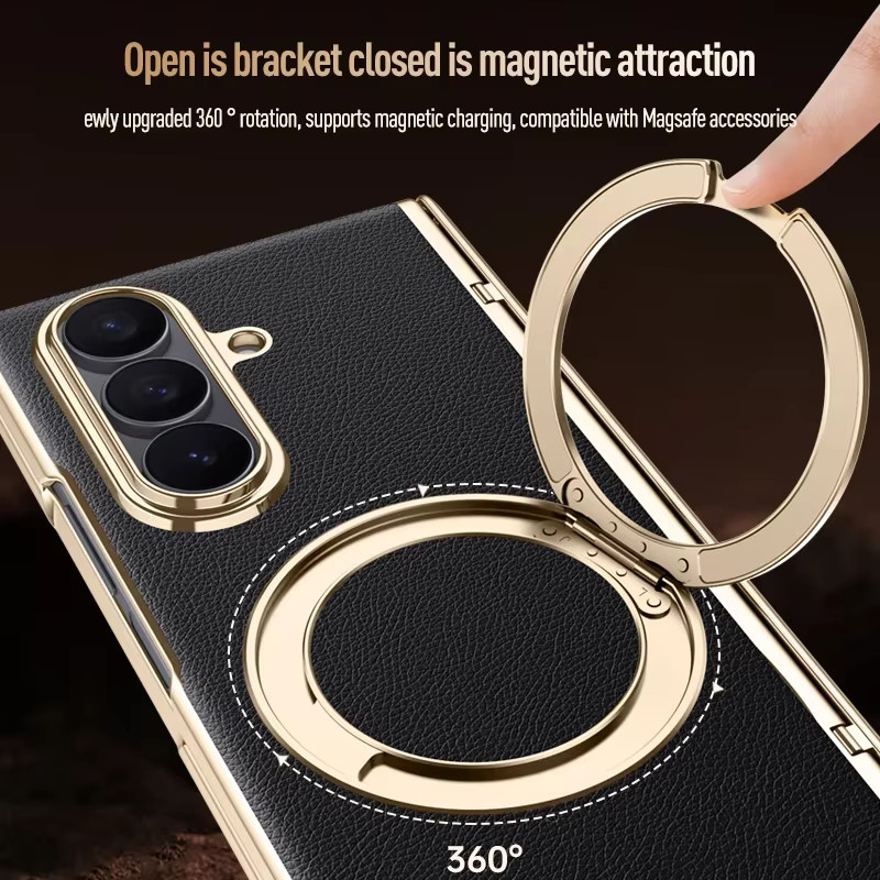 Samsung Galaxy Z Fold 7 Lederhülle mit 360 Grad schwenkbarer Halterung und magnetischem Anti-Drop-Schutz sowie gehärtetem Glas - Bild 3