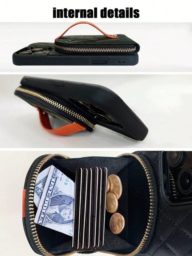 Luxuriöse Geldklammer-Brieftasche mit Lammfell-Print und Patchwork-Design als Handyhülle für iPhone 18 17 16 15 14 13 Pro Max in Schwarz - Bild 6