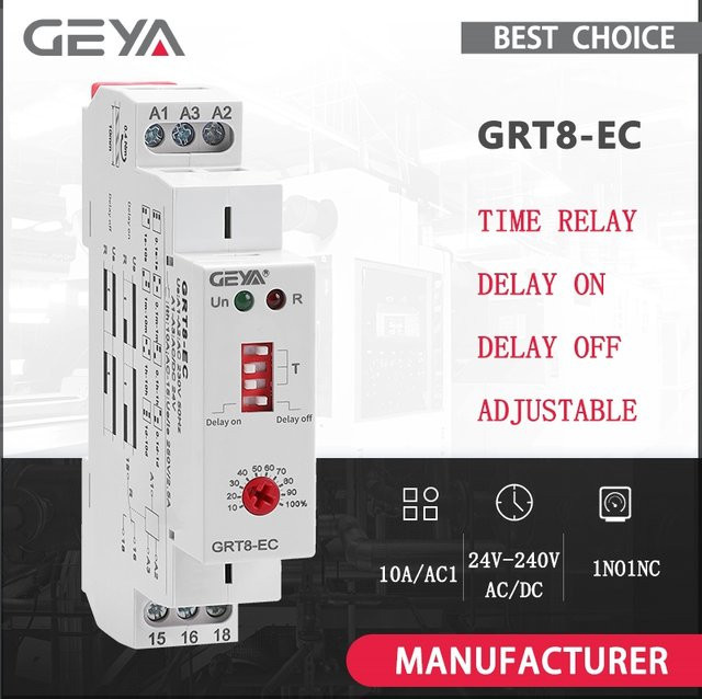 GEYA GRT8-EC 10A Doppelfunktions-Zeitrelais mit Einschalt- oder Ausschaltverzögerung AC220V AC380V ACDC24V-240V in Weiß - Bild 1