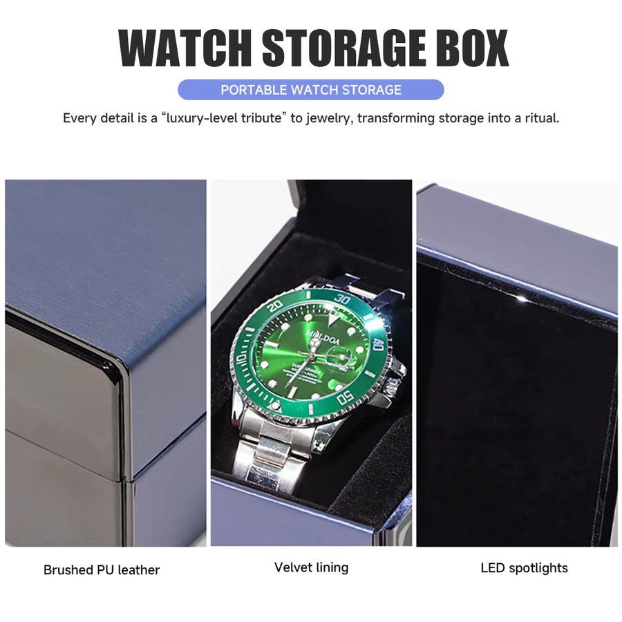 CAOWTAN Uhrenbox PU-Leder, LED-Beleuchtung, Herren - Bild 4