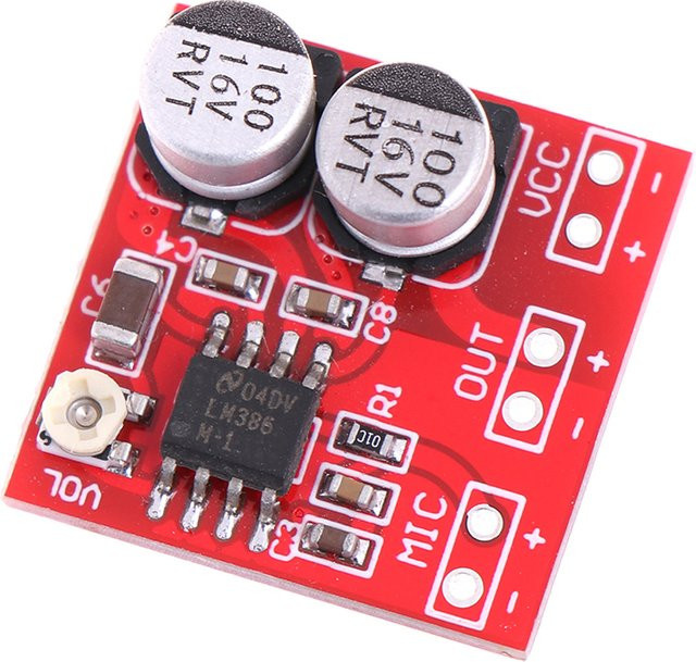 LM386 Mikrofon-Leistungsverstärker-Platine mit 200-facher Verstärkung, Farbe: Rot, Betriebsspannung: DC 5V-12V - Bild 1