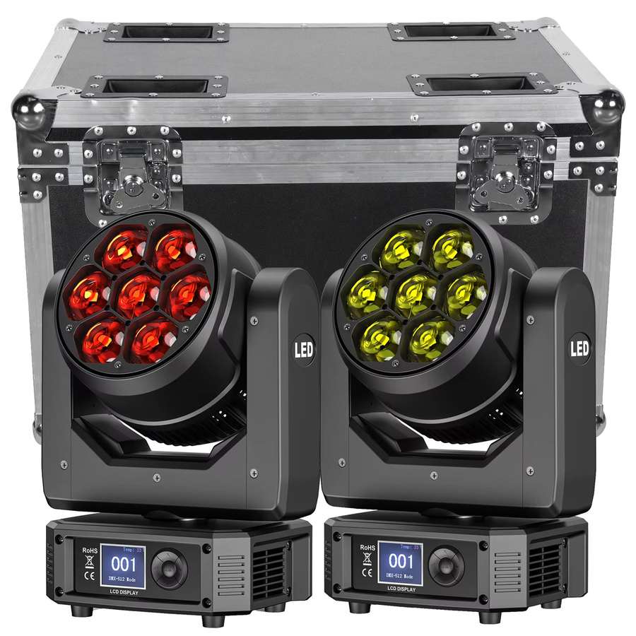 Yiflamefly 2er-Set Bee-Eye Moving Head Lights mit 350W und 7x50W RGBW LEDs in Schwarz inklusive Koffer - Bild 6