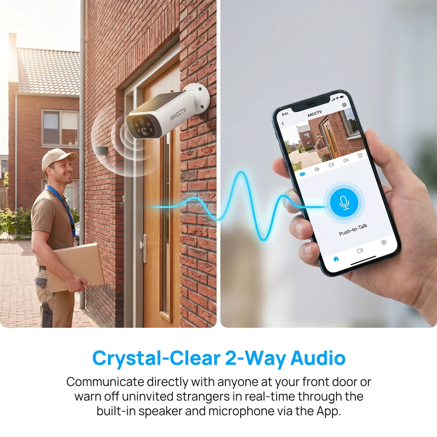 ARCCTV 2K WiFi Solarkamera in Weiß mit Nachtsicht, Zwei-Wege-Gespräch und Sirenenalarm, wasserdichte Outdoor IP66 Überwachungskamera - Bild 4
